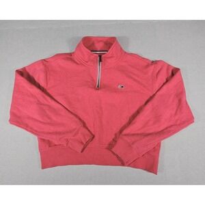 Tommy Jeans Womens‎ Quarter Zip Sweatshirt Coral Pink Cropped Fleece T12H0CIH M